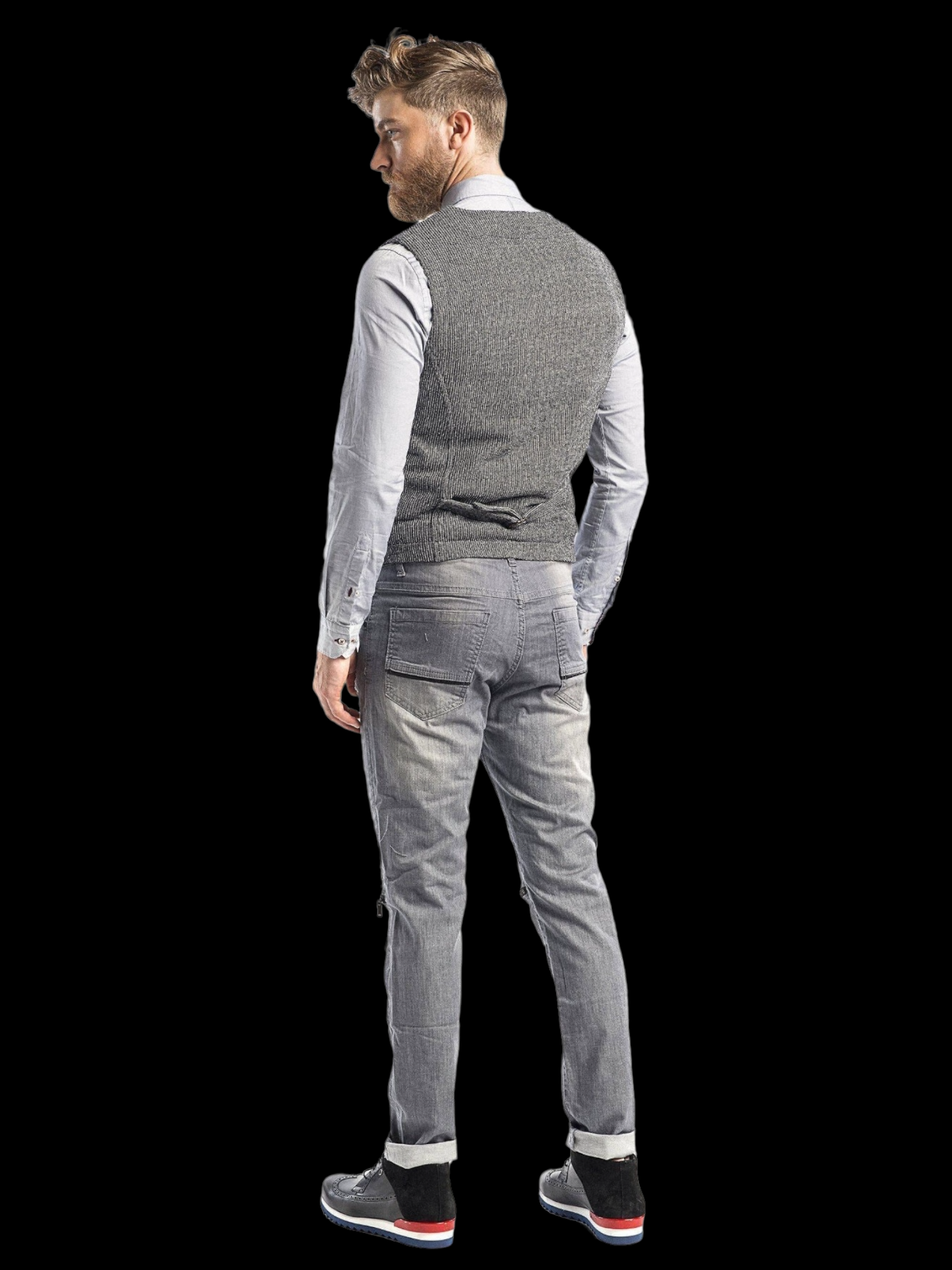 COLLARED ZIP BUTTON CLOSURE VEST - Black White
