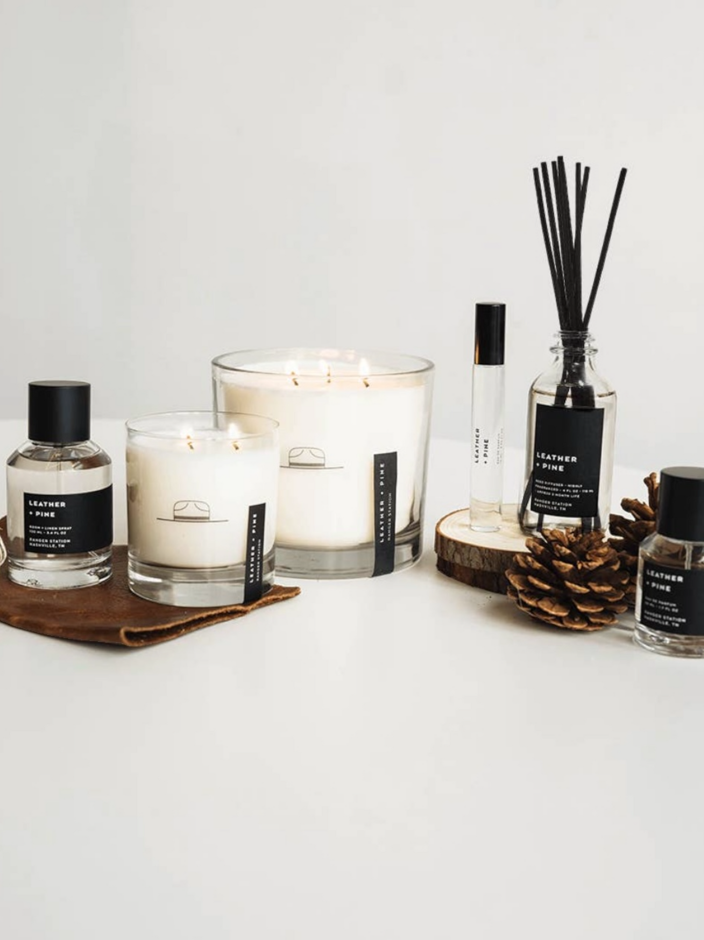 LEATHER + PINE CANDLE 11OZ Rocks Glass