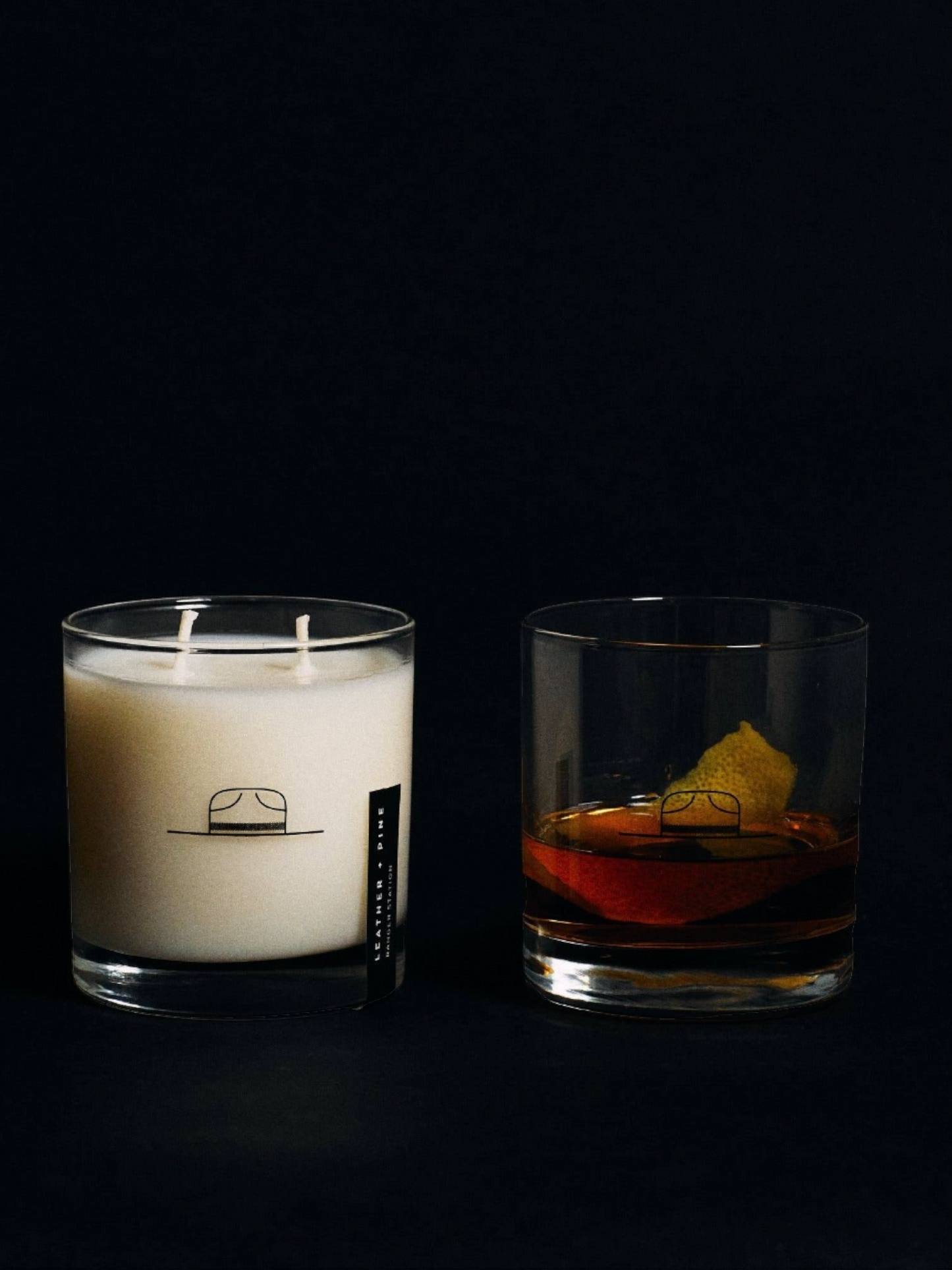 LEATHER + PINE CANDLE 11OZ Rocks Glass