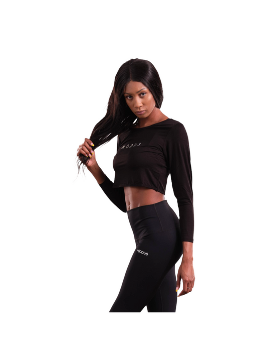 MODUS ECLIPE LONG SLEEVE BLACK CROPPED SHIRT