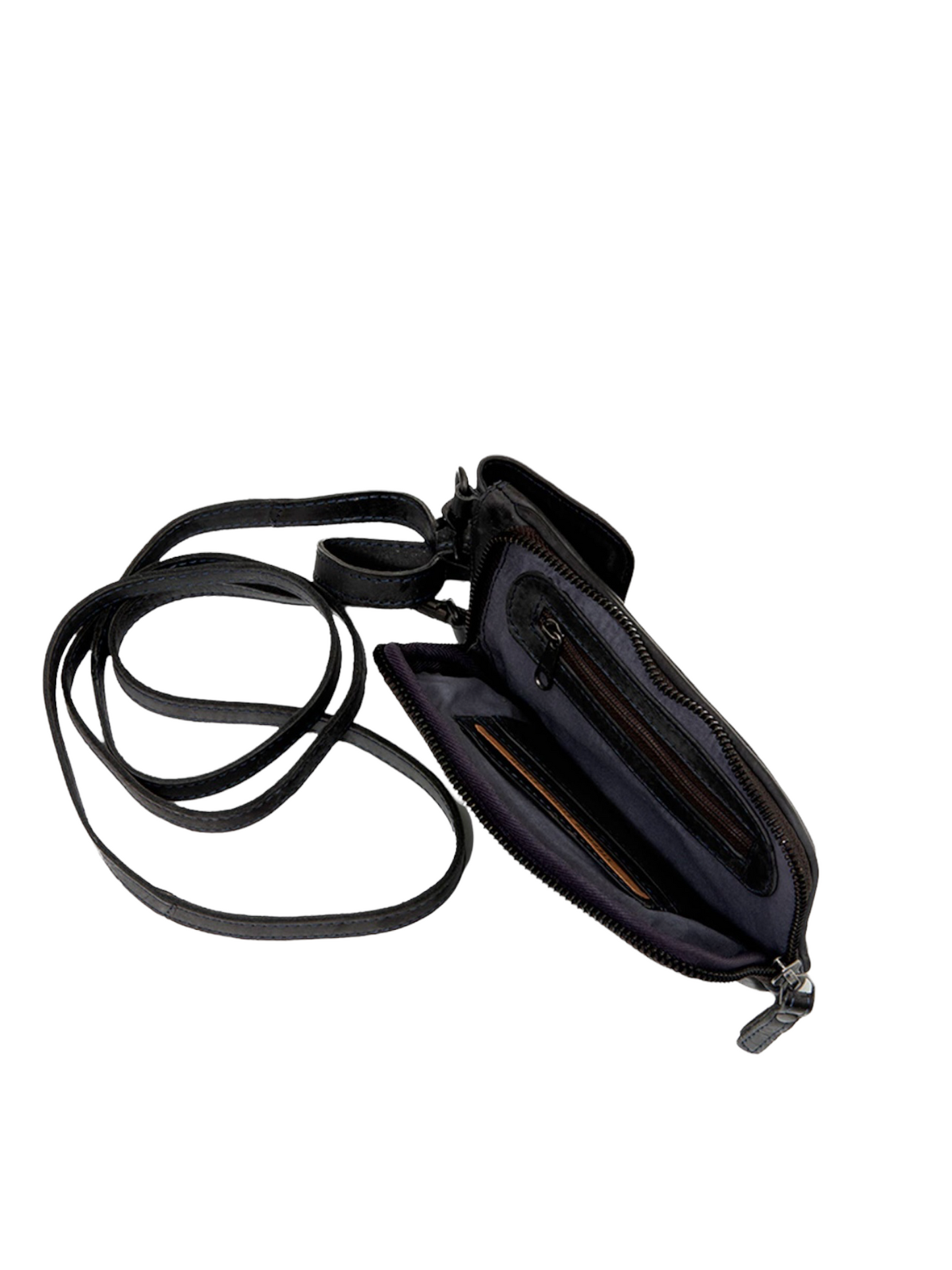 STAMP MOBILE PHONE BAG IN BLACK LEATHER
