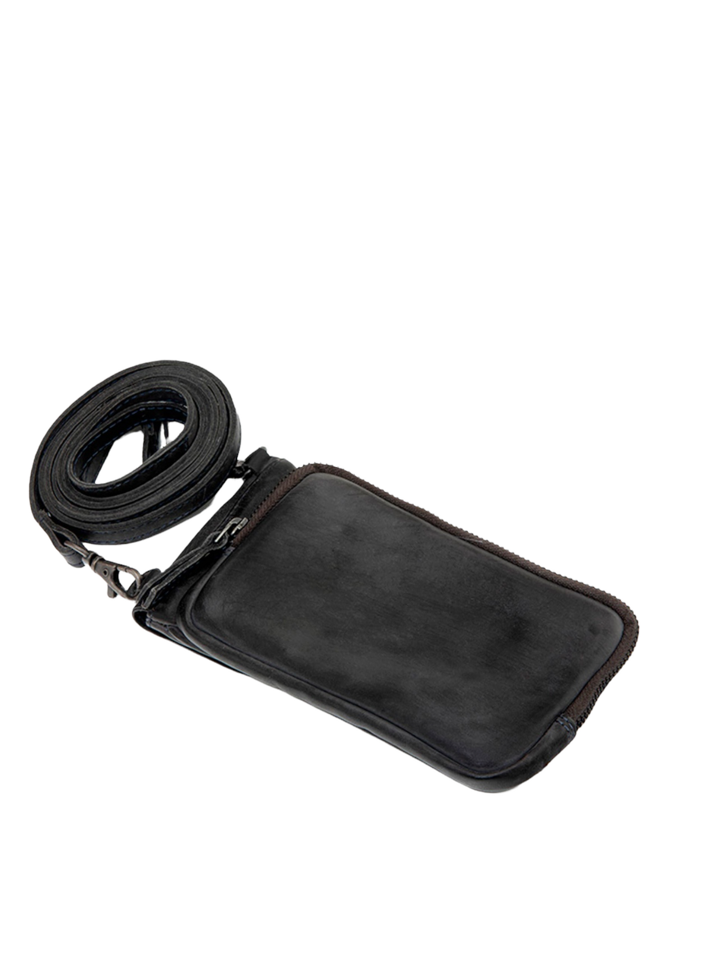 STAMP MOBILE PHONE BAG IN BLACK LEATHER