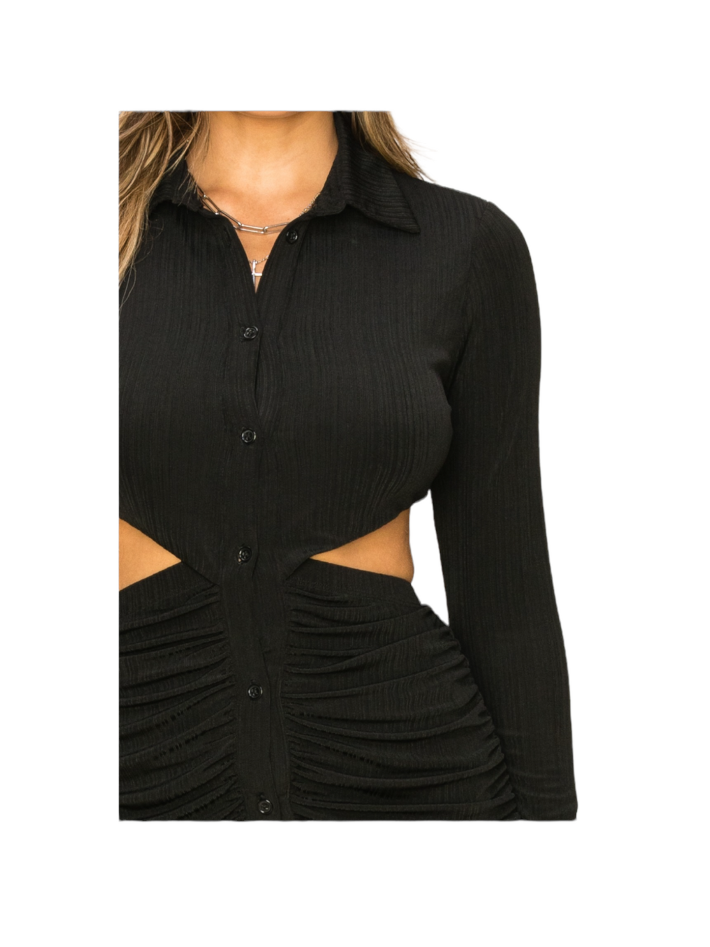 SELF OBSESSED BUTTON UP SLINKY DRESS BLACK
