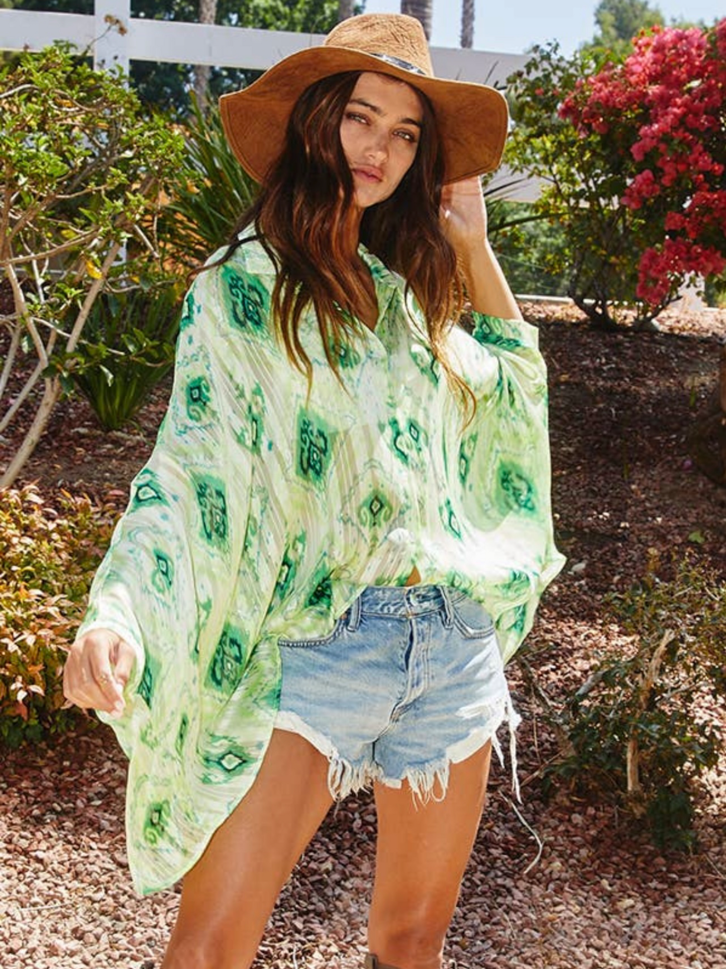OVERSIZED BATWING SLEEVE SHEER SHIRT