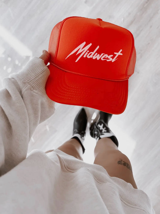 MIDWEST RETRO ORANGE VINTAGE INSPIRED TRUCKER HAT