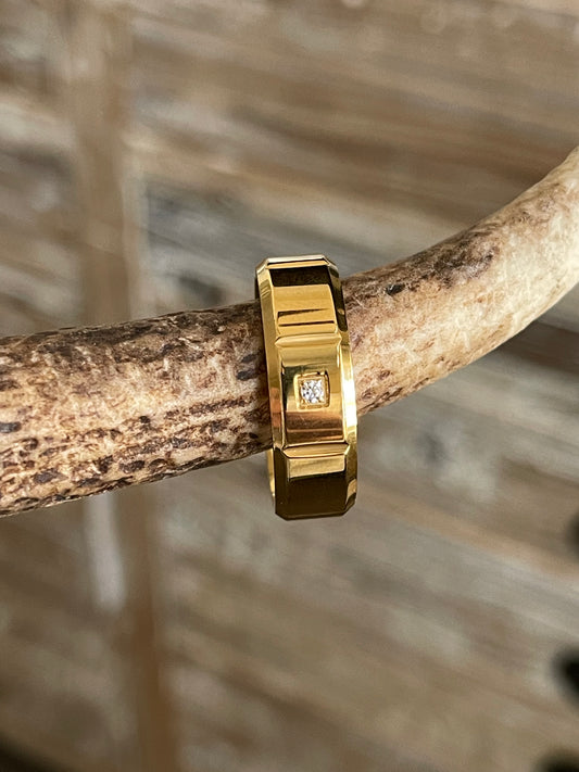 STAINLESS STEEL GOLD PLATED MENS RING