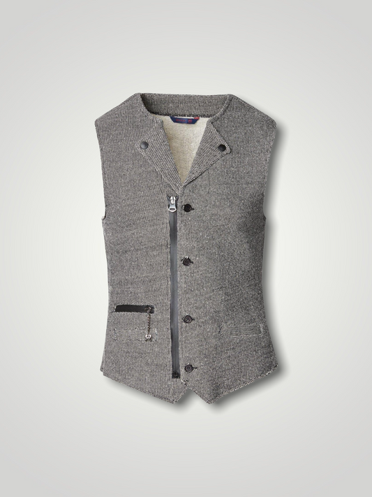 COLLARED ZIP BUTTON CLOSURE VEST - Black White