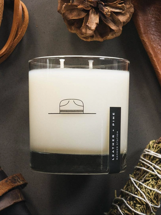 LEATHER + PINE CANDLE 11OZ Rocks Glass
