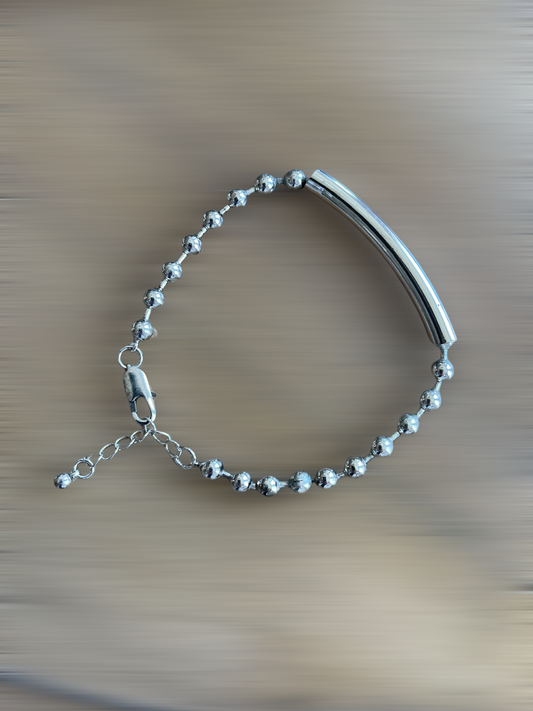 SILVER BEADED CHAIN BRACELET WITH SLIDER