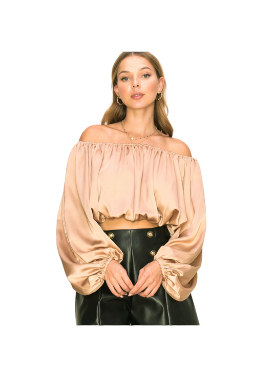 SWEPT AWAY OFF SHOULDER LONG SLEEVE TOP