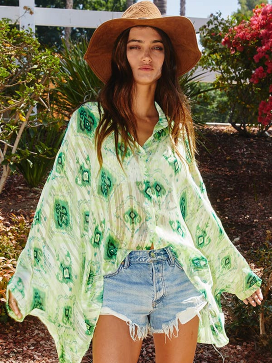 OVERSIZED BATWING SLEEVE SHEER SHIRT