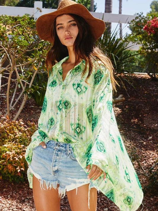 OVERSIZED BATWING SLEEVE SHEER SHIRT