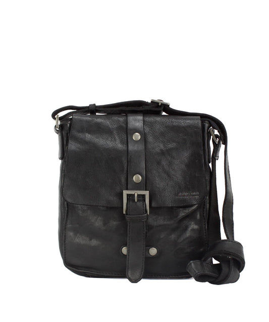 MEN'S EUROPEAN SHOULDER BAG IN BLACK LEATHER