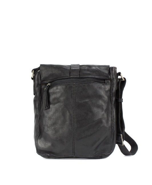 MEN'S EUROPEAN SHOULDER BAG IN BLACK LEATHER