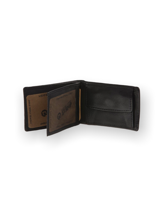 STAMP MEN'S WALLET IN BLACK LEATHER
